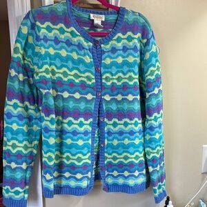 Colorful Wave Pattern Women's Cardigan Sweater - Blue/Green/Purple